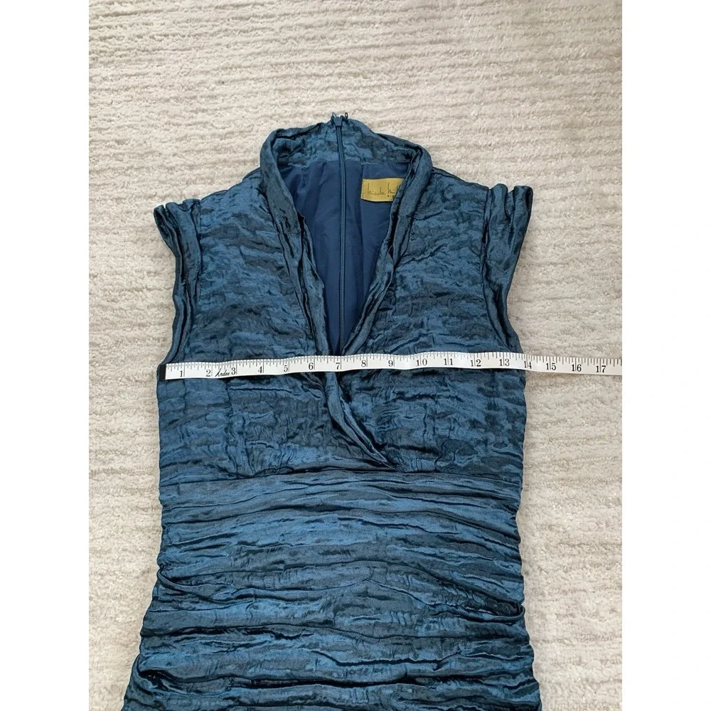 Vintage Y2K 90's Nicole Miller Gold Label Blue Rushed Dress Size 6 USA $450